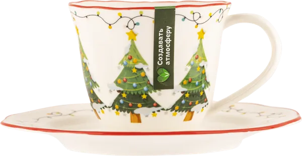 Изображение Чайная пара 175мл белая Табрис рождество с гирляндой Ловингхоум , 1 шт