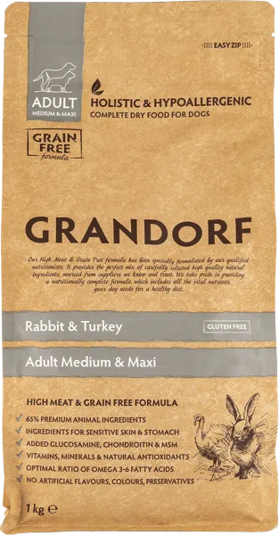 Изображение Корм для собак всех пород Грандорф кролик индейка Юнайтед Петфуд м/у, 1 КГ