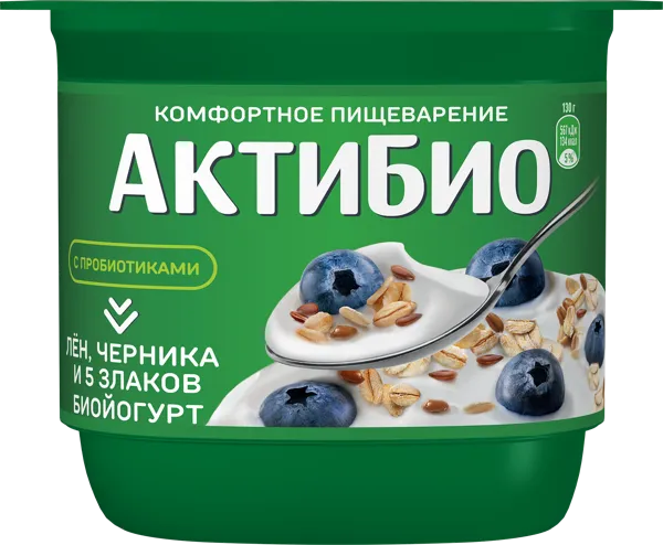 Изображение Биойогурт 2,9% Актибио черника злаки лен Эйч энд Эн п/б, 130 г