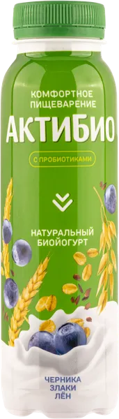 Изображение Биойогурт 1,6% питьевой Актибио черника злаки семена льна Эйч энд Эн п/б, 260 мл