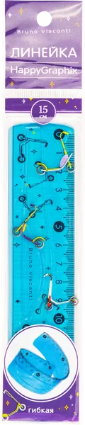 Изображение Линейка 15см пластик Бруно Висконти хэппи графикс гибкая Бруно Висконти м/у, 1 шт