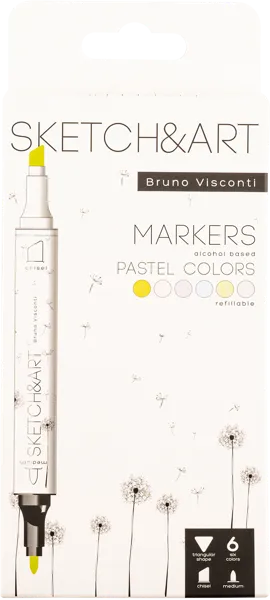 Изображение Маркеры цветные пастельные Бруно Висконти Скетч Арт двусторонние Бруно Висконти п/у, 6 шт