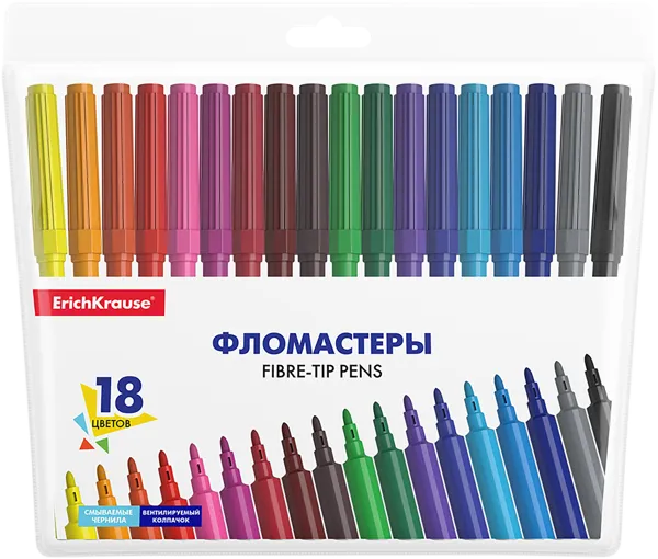 Изображение Фломастеры цветные Эрих Краузе бэйсик Эрих Краузе к/у, 18 шт