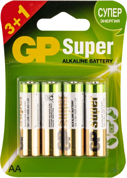 Изображение Батарейка АА ЛР6 1,5 вольт ДжиПи супер алкаин ДжиПи к/у, 4 шт