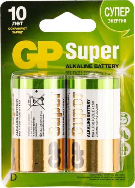 Изображение Батарейка Д ЛР20 1,5 вольт ДжиПи супер алкаин ДжиПи к/у, 2 шт
