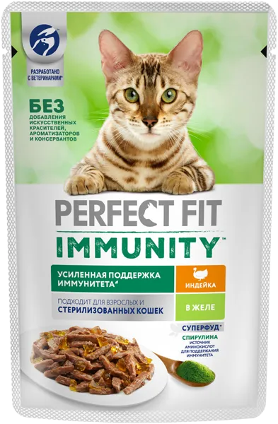 Изображение Корм для взрослых кошек Перфект Фит индейка спирулина Марс м/у, 75 г