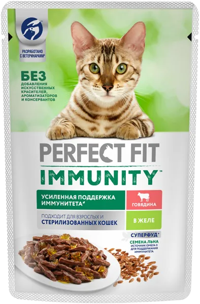 Изображение Корм для взрослых кошек Перфект Фит говядина лен Марс м/у, 75 г