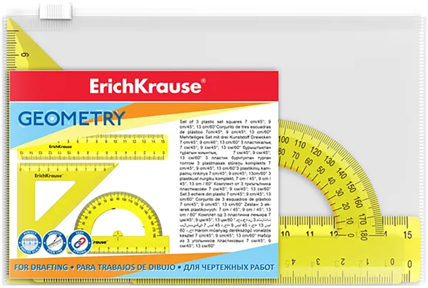 Изображение Набор геометрический пластик Эрих Краузе линейка угол транспортир Эрих Краузе м/у, 1 шт
