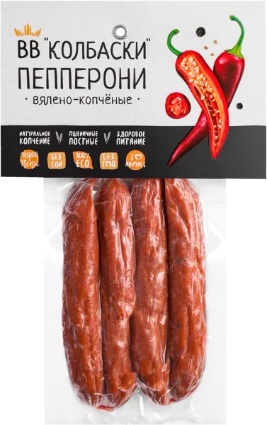 Изображение Колбаски вялено-копч. ВЕГАН Высший вкус пепперони Высший Вкус в/у, 120 г