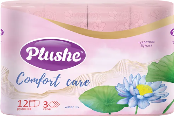 Изображение Туалетная бумага 3х слойная Плюше комфорт кеа водяная лилия 122 листа Папир м/у, 12 шт