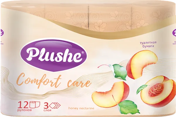 Изображение Туалетная бумага 3х слойная Плюше комфорт кеа медовый нектарин 122 лист Папир м/у, 12 шт