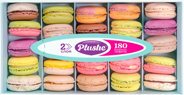 Изображение Салфетки 2х сл v-сложение Плюше косметические ассорти Папир к/у, 180 шт