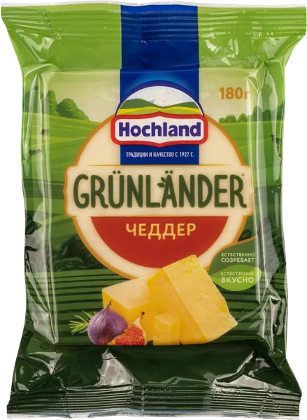 Изображение Сыр 50% полутвердый Хохланд грюнландер чеддер ПиР-ПАК м/у, 180 г