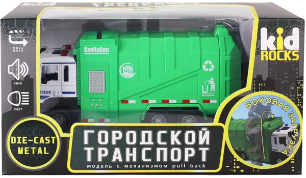 Изображение Машина 1:32 свет звук металл Кид рокс мусоровоз Кид рокс к/у, 1 шт