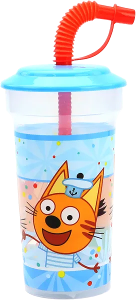 Изображение Стакан 420мл пластик НД плэй три кота с трубочкой Хуанъянь Тайлай , 1 шт