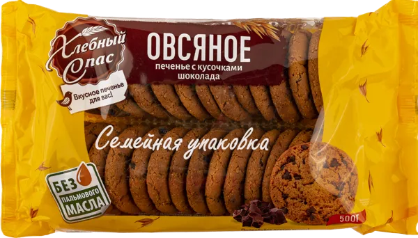 Изображение Печенье овсяное Хлебный спас с кусочками шоколада Диал-К м/у, 500 г