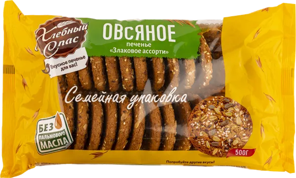 Изображение Печенье овсяное Хлебный спас злаковое ассорти Диал-К м/у, 500 г