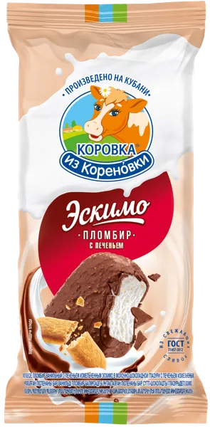 Изображение Мороженое эскимо в шоколаде Коровка из Кореновки с измельчённым печеньем Кореновский МКК м/у, 70 г