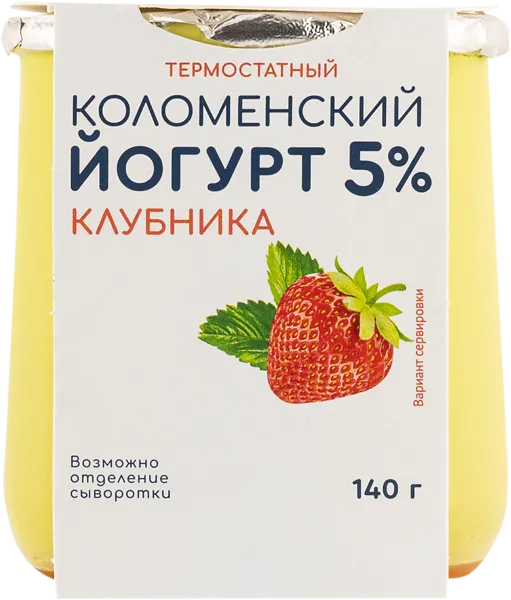 Изображение Йогурт 5% термостатный Коломенское клубника Коломенское к/б, 140 г
