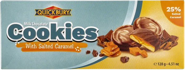 Изображение Печенье в молочном шоколаде Квикбери соленая карамель Квикбери кор, 128 г