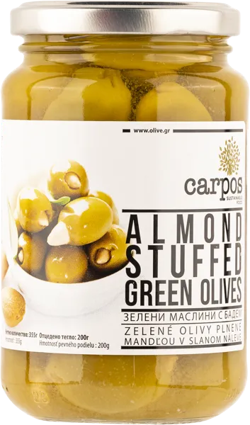 Изображение Оливки с миндалем Карпос зеленые Халкидики 121/140 Хигас Георгиадис с/б, 355 г