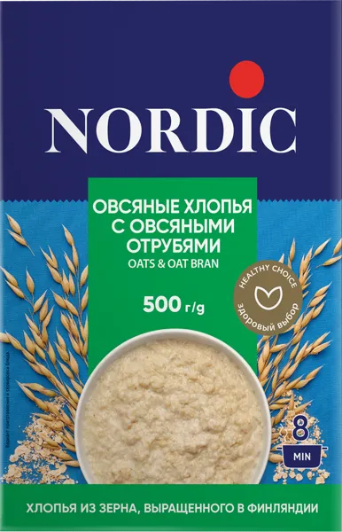 Изображение Хлопья овсяные Нордик 8 мин с овсяными отрубями Копэкер Агро кор, 500 г