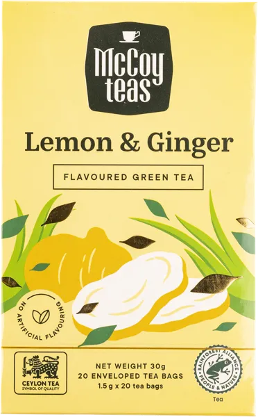 Изображение Чай зеленый в пакетиках Маккой лимон имбирь Маккой Цейлон кор, 20*1,5 г