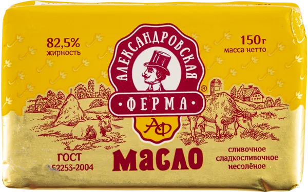 Изображение Масло 82,5% сливочное Александровская ферма несоленое Невские сыры м/у, 150 г
