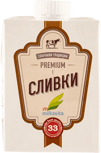 Изображение Сливки 33% Милкавита ультрапастеризованные Милкавита т/п, 500 мл