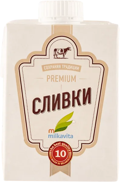 Изображение Сливки 10% Милкавита ультрапастеризованные Милкавита т/п, 500 мл