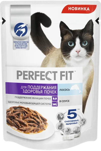 Изображение Корм для взрослых кошек Перфект Фит лосось здоровье почек Марс м/у, 75 г