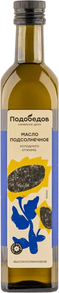 Изображение Масло подсолнечное Подобедов высокоолеиновое Натуральные продукты с/б, 500 мл