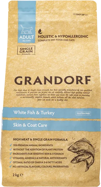 Изображение Корм для взрослых кошек Грандорф белая рыба индейка Юнайтед Петфуд м/у, 2 КГ