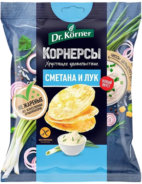 Изображение Снеки кукурузно-рисовые Др. Кёрнер сметана лук Хлебпром м/у, 50 г