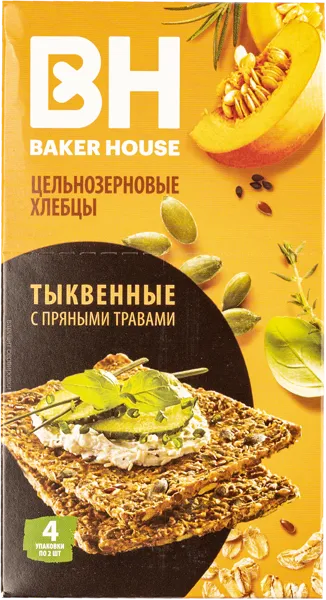 Изображение Хлебцы цельнозерновые Бейкер Хаус Скандинавские пряные травы тыквенные Раменский м/у, 180 г