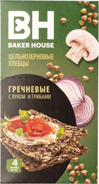 Изображение Хлебцы цельнозерновые Бейкер Хаус Скандинавские лук грибы гречневые Раменский м/у, 180 г