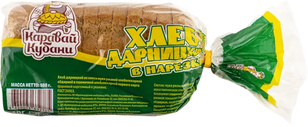 Изображение Хлеб ржано-пшеничный Дарницкий нарезной Каравай Кубани м/у, 580 г