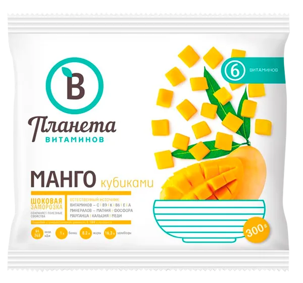 Изображение Фрукт замороженный Планета витаминов манго кубиками Лавифуд Джоинт Компани м/у, 300 г