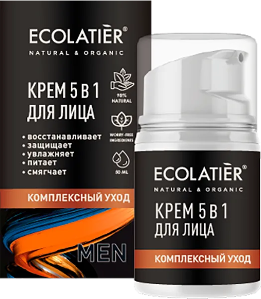 Изображение Крем для лица мужской Эколатье БИО комплексный уход 5в1 ЭкоЛаборатория п/у, 50 мл