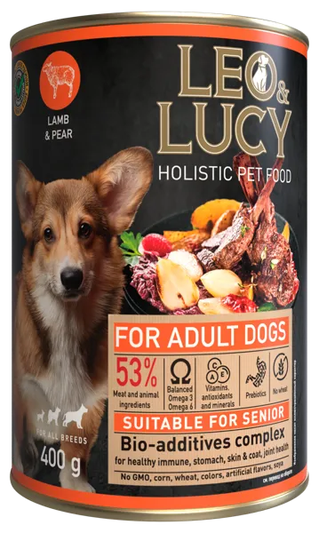 Изображение Консервы для собак Лео Люси паштет ягненок груша Петкорм ж/б, 400 г