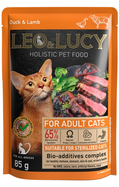 Изображение Корм для стерилиз кошек Лео Люси утка ягненок в соусе Елецкий мясокомбинат м/у, 85 г