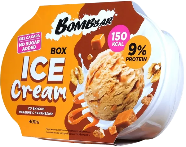 Изображение Мороженое низкокалорийное Бомббар пралине с карамелью Фитнес Фуд ванна, 400 г