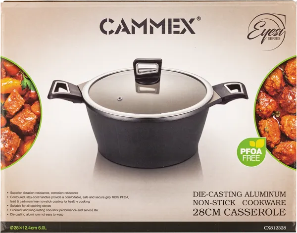 Изображение Кастрюля 6л черная инд Каммекс алюминиевая с крышкой Каммекс к/у, 1 шт