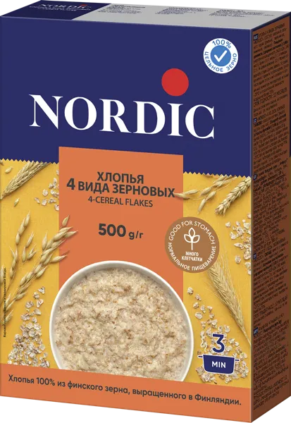 Изображение Хлопья ассорти Нордик 3 мин 4 вида зерновых Копэкер Агро кор, 500 г