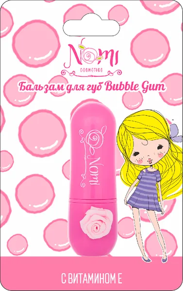 Изображение Бальзам для губ детский Номи баббл гам витамин Е 4г Гамма Косметик к/у, 1 шт