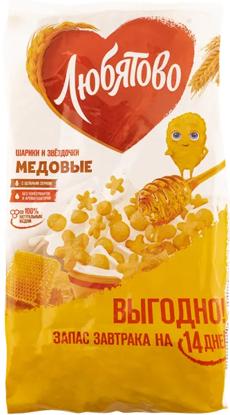 Изображение Готовый завтрак Любятово медовые шарики звездочки Келлогг Рус м/у, 420 г