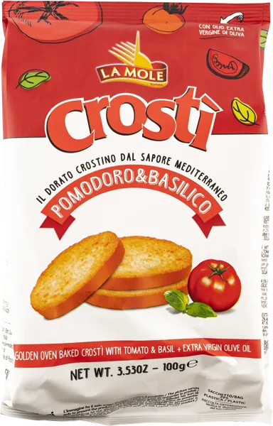 Изображение Крости сухарики пшеничные Ла Моле из Пьемонта с томатом и базиликом Милан Ф.Ли м/у, 100 г