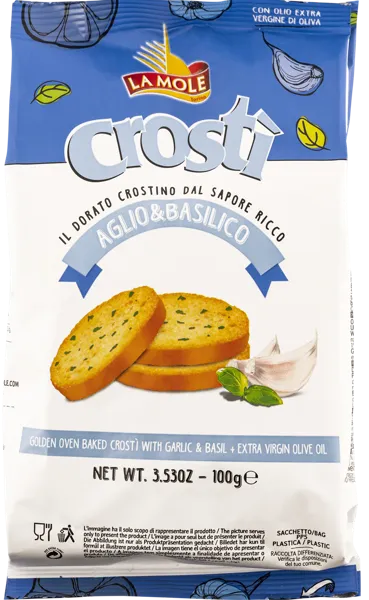 Изображение Крости сухарики пшеничные Ла Моле из Пьемонта с чесноком и базиликом Милан Ф.Ли м/у, 100 г