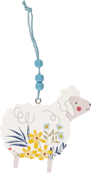 Изображение Подвеска 12,5*12см дерево Игл Гифтс овечка с голубыми цветами Игл Гифтс , 1 шт