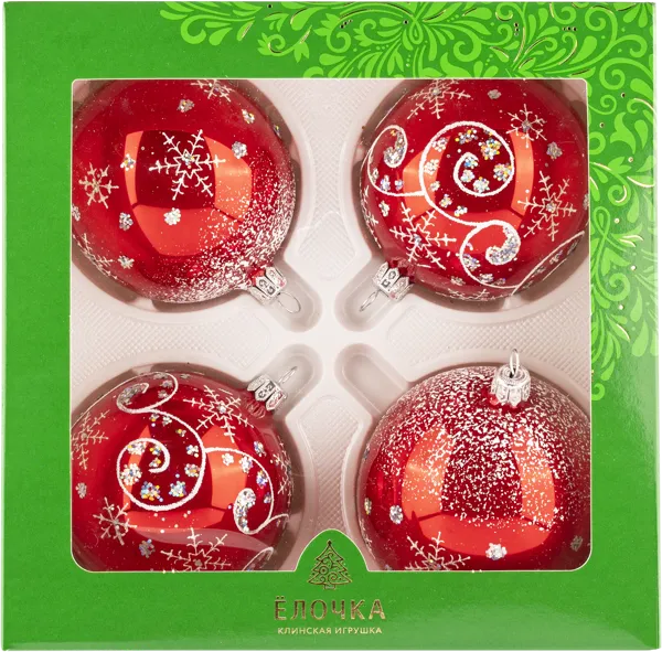 Изображение Набор Заснеженный стекло Ёлочка С2203 из 4-х шаров Клинская игрушка к/у, 1 упак